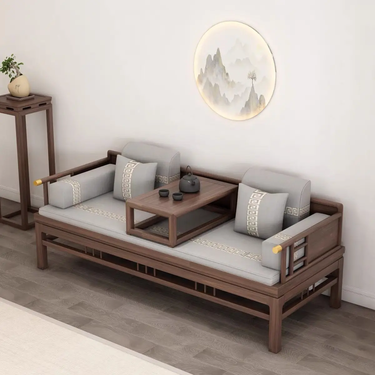 Chinese solid wood Arhat bed sliding sofa living room small apartment Zen furniture modern bed dual-purpose sliding