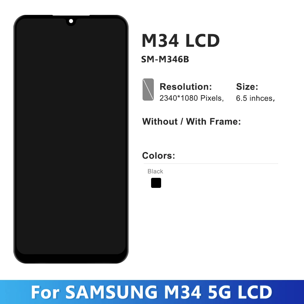 6.5'' M34 5G Display Screen For Samsung M34 5G M346B LCD Display Touch Screen Digitizer Assembly M34 Screen Replacement