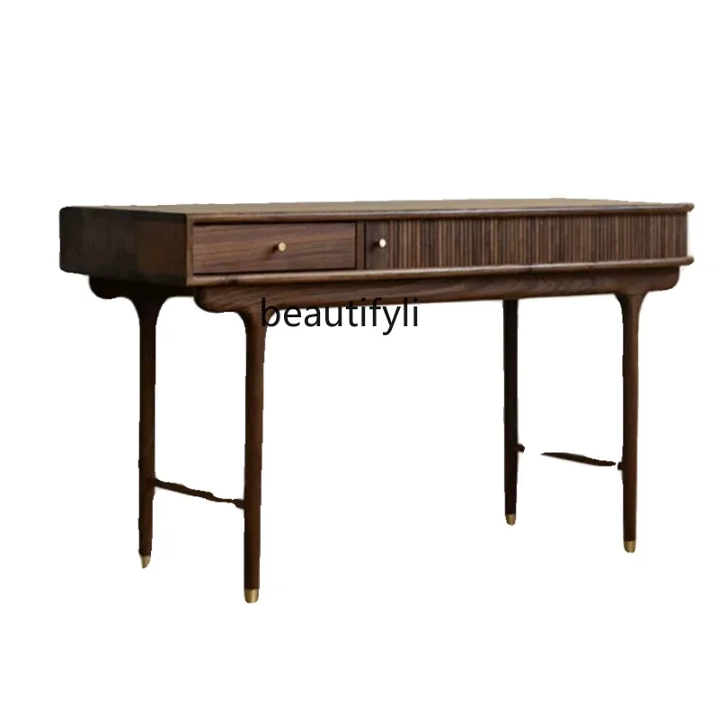 Nordic Black Walnut Wooden Desk Simple Japanese Entry Lux Computer Desk Solid Wood Desk Living Room Large Long