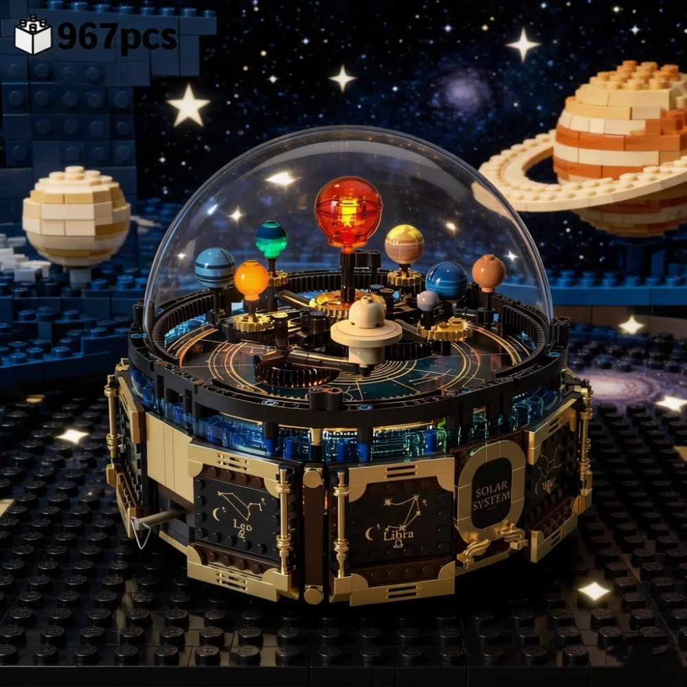 2026 NEW Rotating Solar System Music Box Building Blocks Set STEM Educational Science Model Kit Holiday Gifts for Kids 967pcs