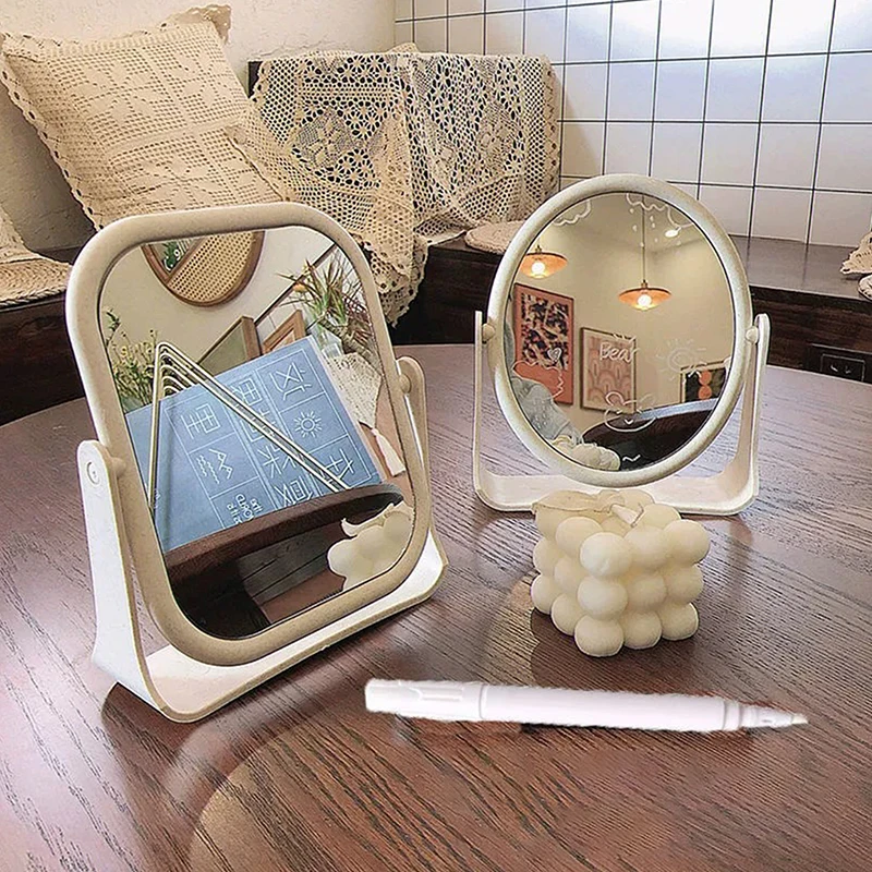 Foldable Desktop Makeup Mirror 360 Degree Rotating Double Sided Princess Mirror Portable With Stand Square Round Mirror Home