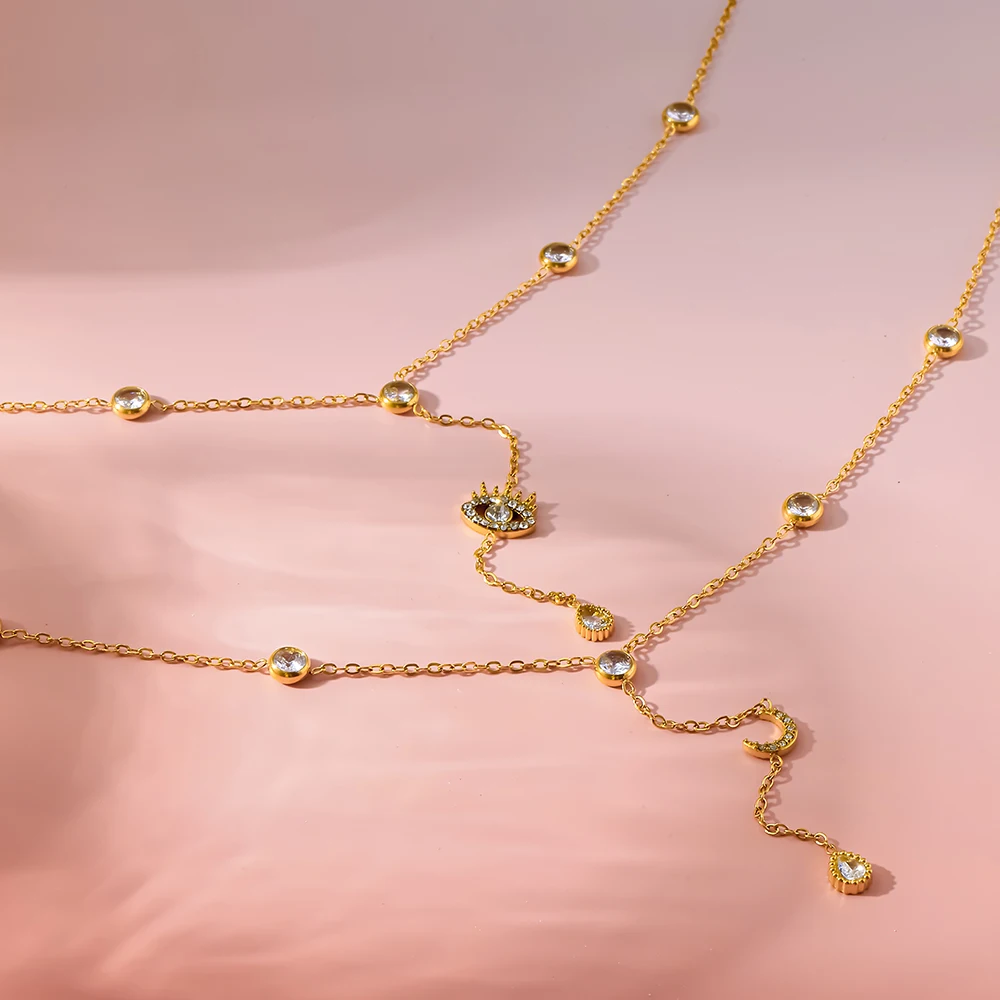 Elegant 18K Gold Plated Geometric Star Y-Necklace Pavé Zirconia Stainless Steel Chain Luxury Jewelry for Women Unique Gift