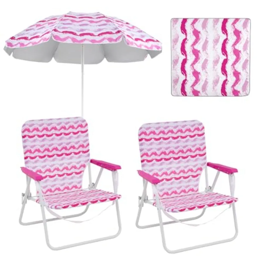 

Beach Chair Set with Umbrella: 2 Folding Chairs, Parasol, Blanket Carry Bag Heavy Duty Portable Camping Chairs in Navy Blue, UV