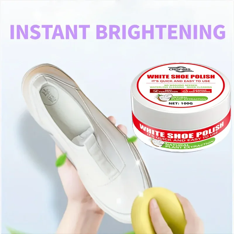 White Shoe Polish Cream with Sponge for Sneakers And PU Leather Quick Color Restoration Long-Lasting Care And Protection