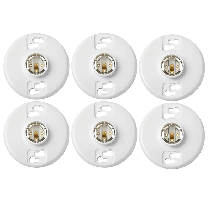 6Pcs Medium Base E26 Lampholder Keyless Top Lamp Holder Ceiling Light Sockets White Phenolic Bulb Socket CFL Lampholder