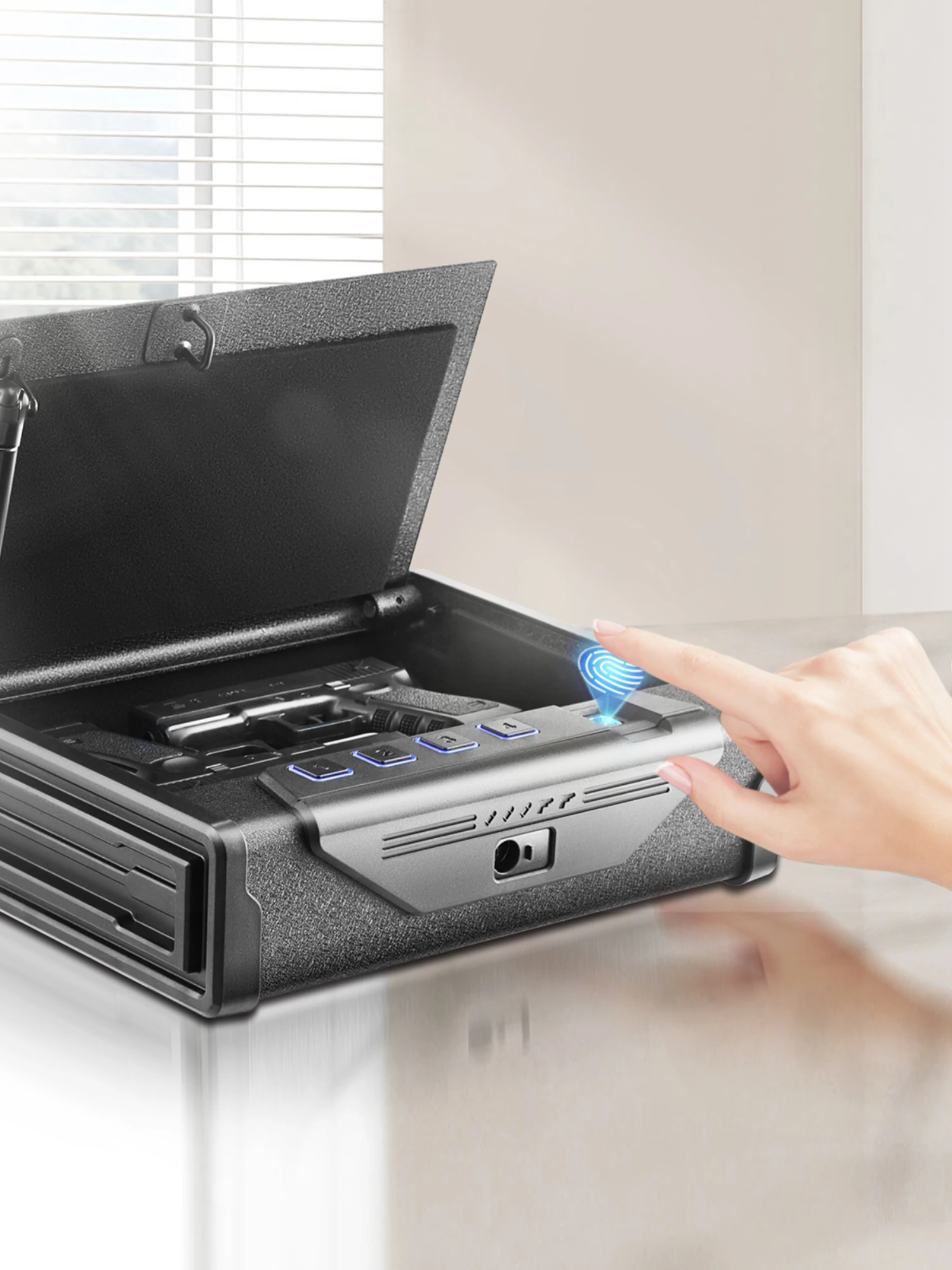 SucceBuy Gun Safe Q235 stalen pistoolkluis 3-weg snelle toegang vuurwapenkoffer Gun Box Geavanceerde biometrische technologie Reispistoolkluis - afbeelding 2
