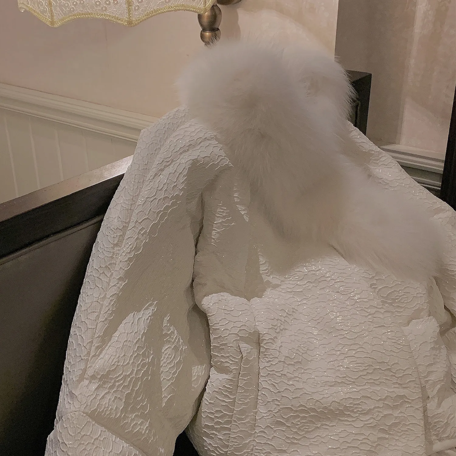 

White Fur Collar down Jaet Women's Winter Faion Design Small Size New Sle Commute Wind Pure Color Thiened