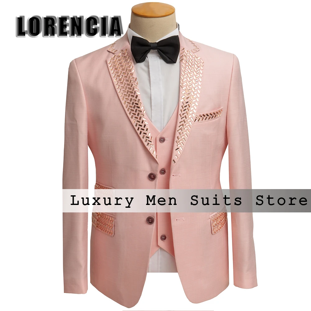 

Classic Crystal Men Suit 3 Pieces Single Breasted Wedding Tuxedos for Groom Customized Blazer Pants Vest trajes para hombre