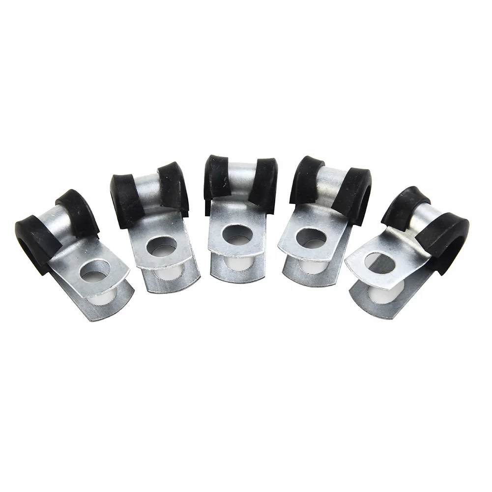 

12pcs Brake Pipe Clips Rubber Lined P Clips Metal Rubber Clamp For 3/16inch 4.7mm Pipes Lines Interior Accessories