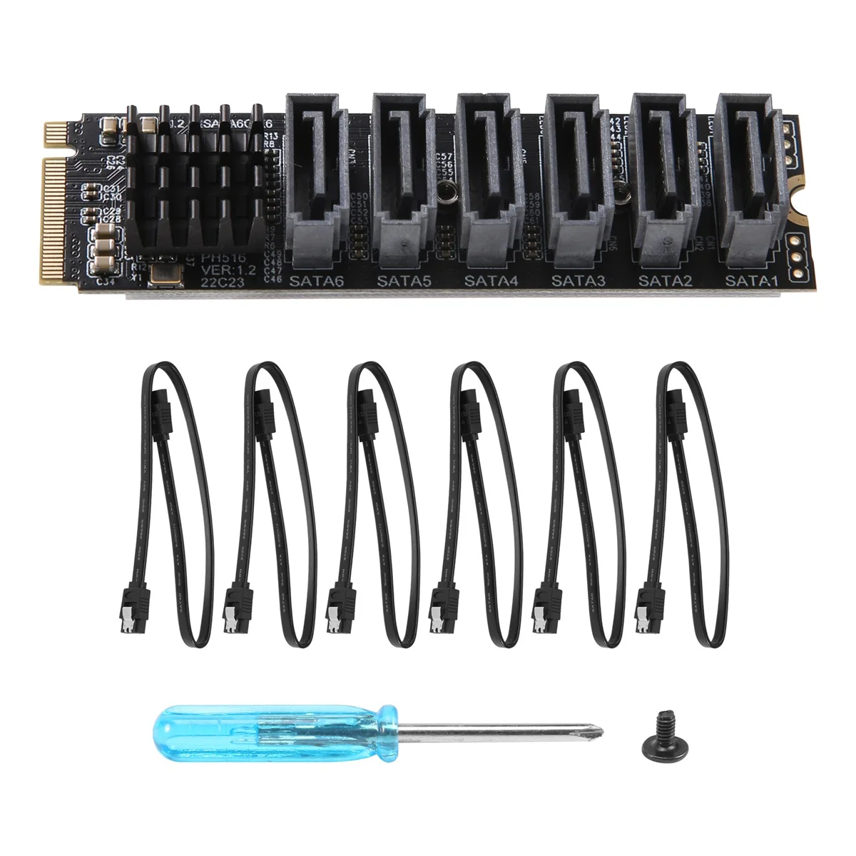 PCIE to SATA 6Gpbsx6-Port Expansion Card+SATA Cable M.2 MKEY PCI-E Riser Card M.2 NVME to SATA3.0 ASM1166 Support PM