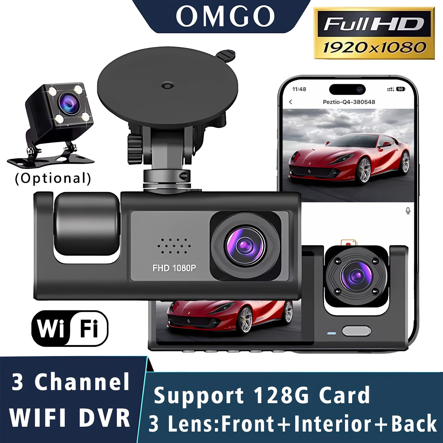 3 Channel WIFI Car DVR HD 1080P Inside Vehicle Dash Cam Three Way Camera DVRs Recorder Video Registrator Mini Dashcam Camcord