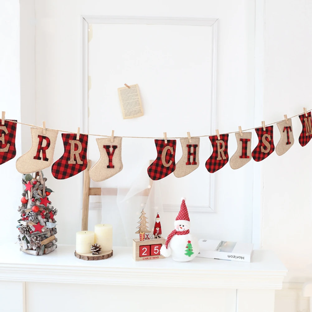 

2pcs Christmas Decorations Pennants Hanging Banners Festive Outdoor Banner Hemp Rope Party Home Bedroom Decoration Large