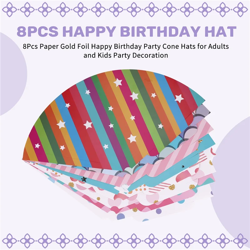 ABWR-8 шт., бумажные золотые фольги, конусные шляпы для вечеринки в честь Дня Рождения для взрослых и детей, украшение для вечеринки