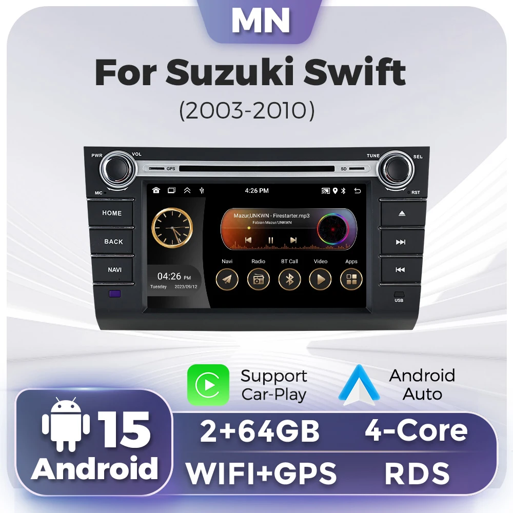 8inch Android 15 Multimedia Player for Suzuki Swift 2003-2010 for Apple Carplay Car Radio Stereo Head Unit GPS Navigation Audio