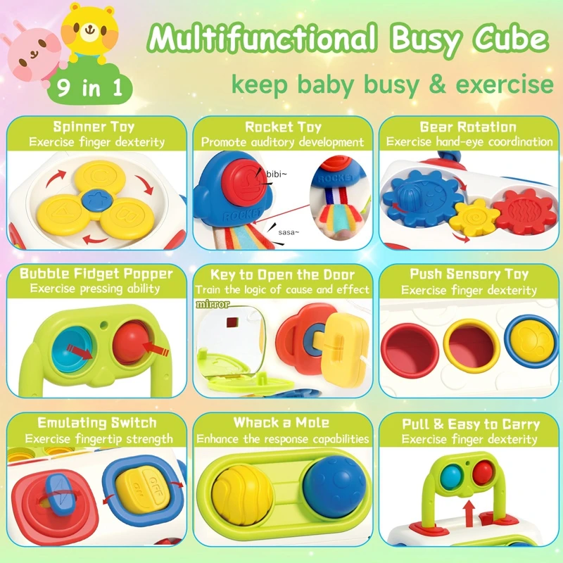 Sensory Busy Cube Toy Montessori Activities Busy Board For Infant Boys Girls Fidget Educational Learning Fine Skill Toys Gifts