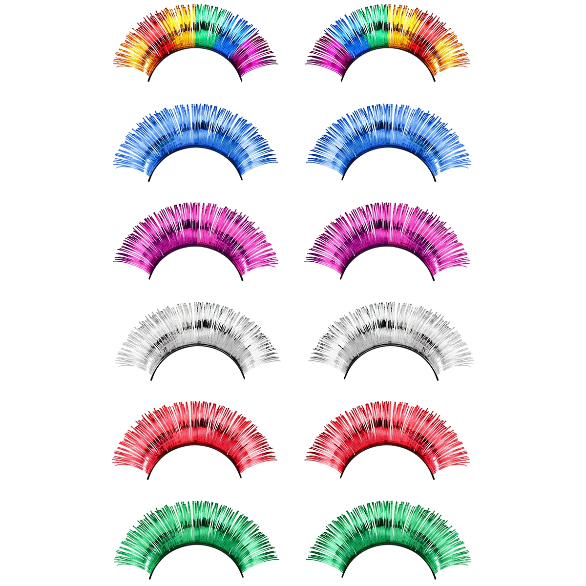 FRCOLOR 6 Pairs Cosmetics Colorful Foil False Eyelashes Assorted Eyelash Extensions Party Accessory (Green Red Silve