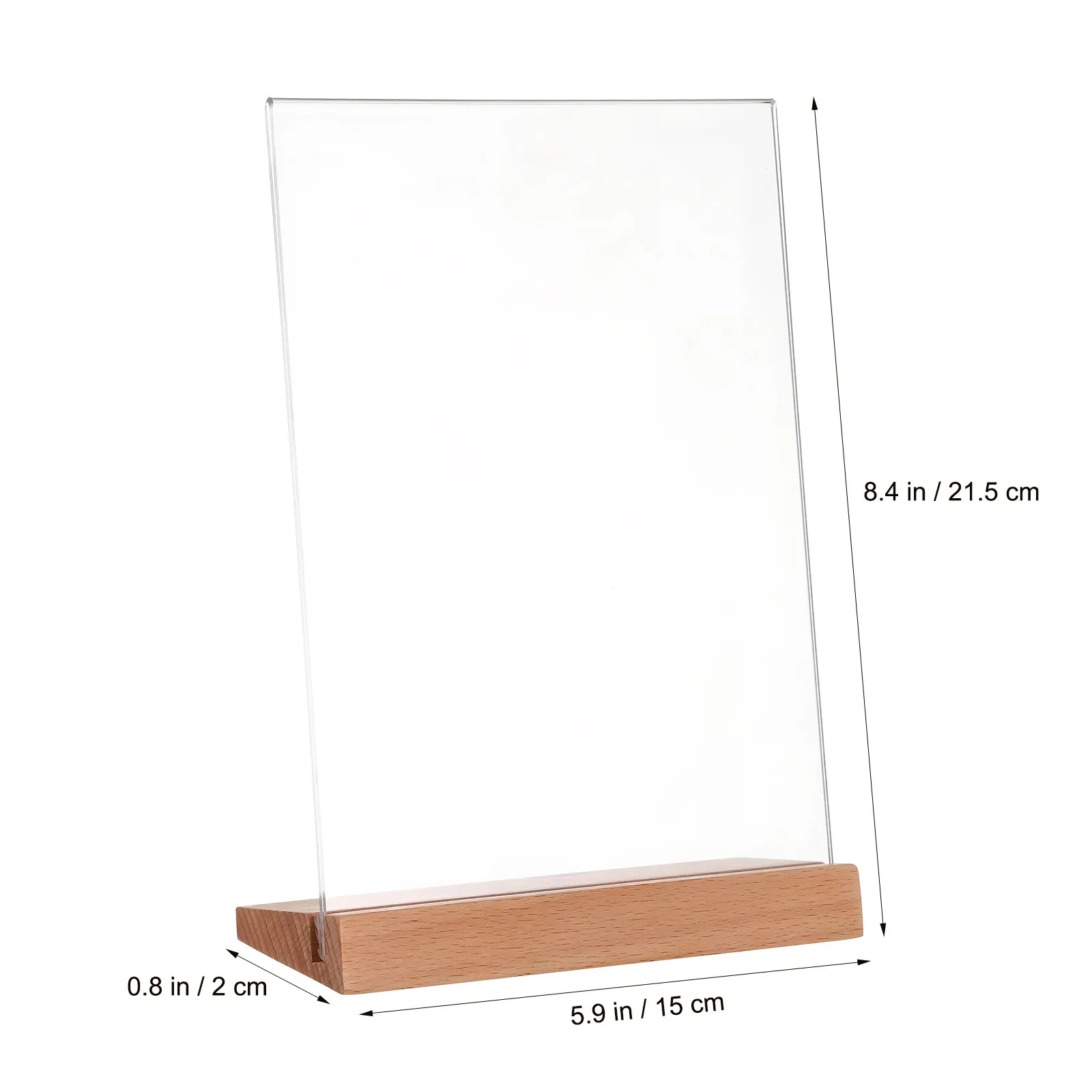 2Pcs L Shaped Sign Holder Stand Clear Acrylic Tabletop Display Stand Slanted Angle Visibility Wooden Base for Retail Menu