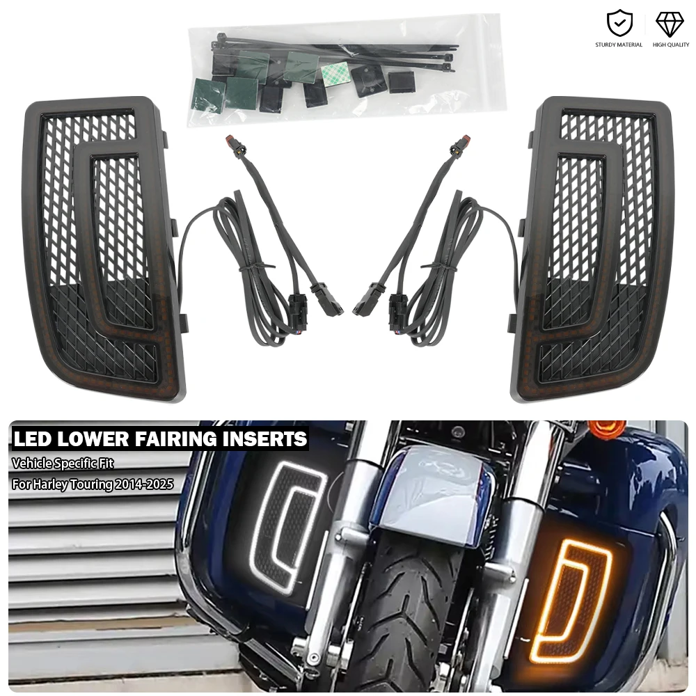 LED Turn Signal Light Lower Fairing Grills Insert Fits For Harley Electra Glide CVO/SE Road King Street Glide Touring 2014-2025