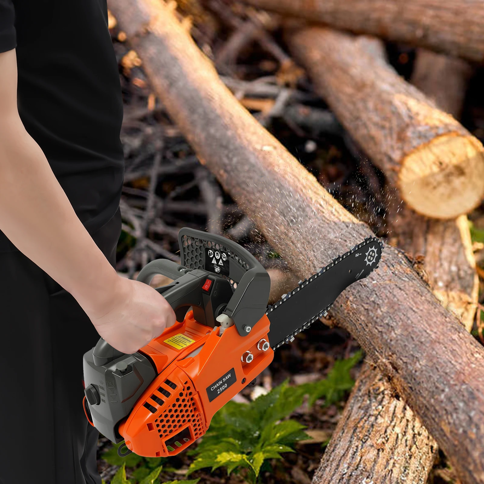 Бензиновая бензопила мощностью 900 Вт, бензопила с верхней ручкой 9000 об/мин, 25,4 куб.см, бензопила с 2-тактным двигателем, легкая ручная пила для резки садовых бревен