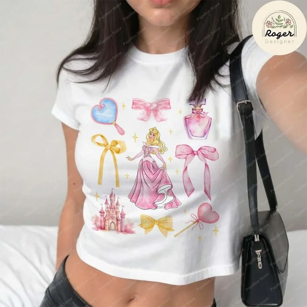 2025 Y2k Disney girls Gift Trip Croptop Coquette bow Rapunzel Short Sexy Shirts Clothes Tee Disneyland Princess Birthday Top Hot