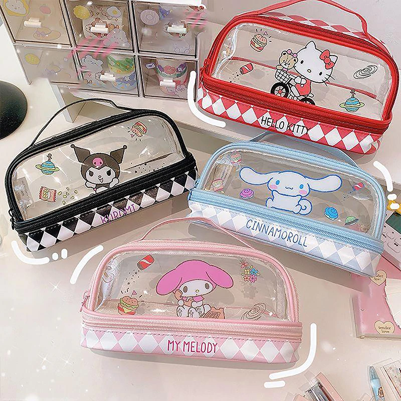 lapis sanrio cinnamoroll ola kitty papelaria grande capacidade double deck pen case kuromi lapis bolsa kids gift supplies case 01