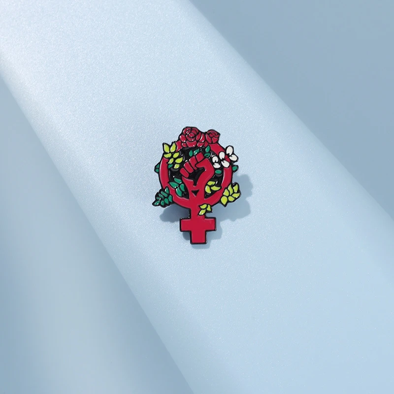 Floral Feminism Fist Enamel Pins Custom Feminist Women Power Brooches Lapel Badges Plant Jewelry Gift for Kids Friends