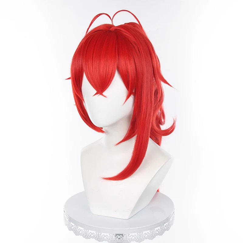 

Diluc Wig Genshin Impact Cosplay Red Hair Long Curly Styled Heat Resistant for Adult Men Women Halloween Role Play + Wig Cap