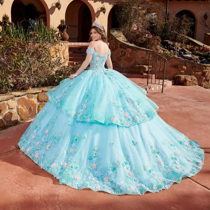 

Sexy Off the Shoulder Quinceanera Dresses Layers Appliques Lace Ball Gown Sweet 15 16Prom Dress Birthday Party Wear Pageant Gala