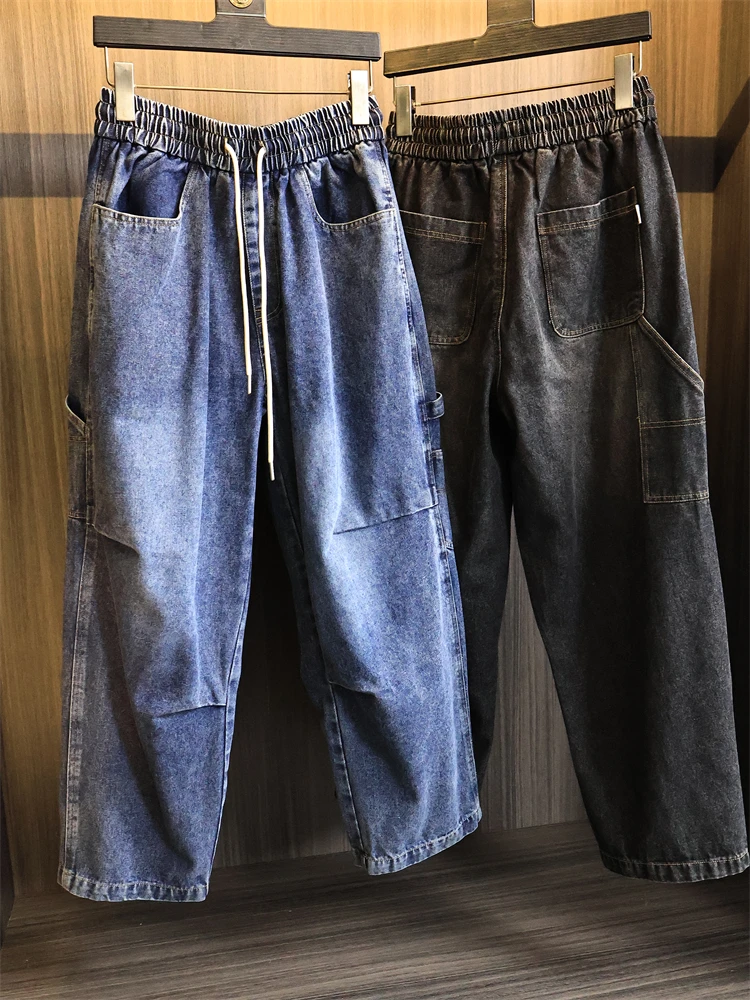 

Retro American Workwear Denim Jeans Men's Heavy Distressed Washed Straight Loose Versatile Cotton Stretch Spring Jeans