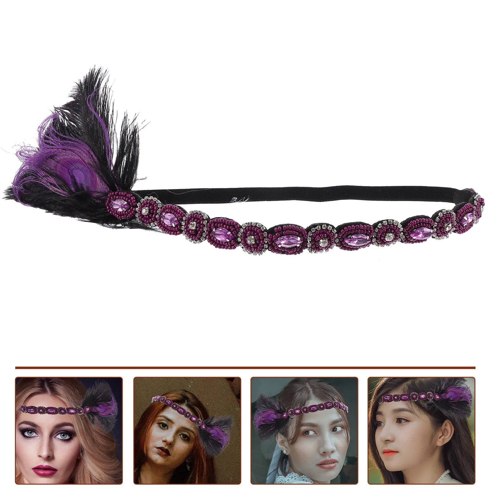 

Purple Handmade Rhinestone Head Band Wedding Prom Party Hair Accessory Elegant Headdress for Girls Women