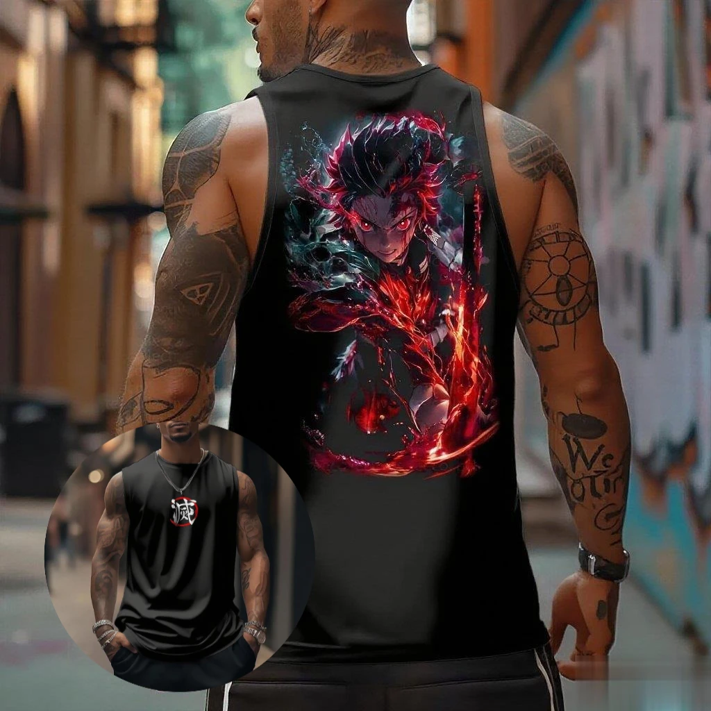 الصيف العصرية سترة رياضية المتضخم عادية شيطان القاتل الرجال أكمام تانك القمم الشارع الشهير أنيمي طباعة الجرافيك العضلات التي شيرت جديد