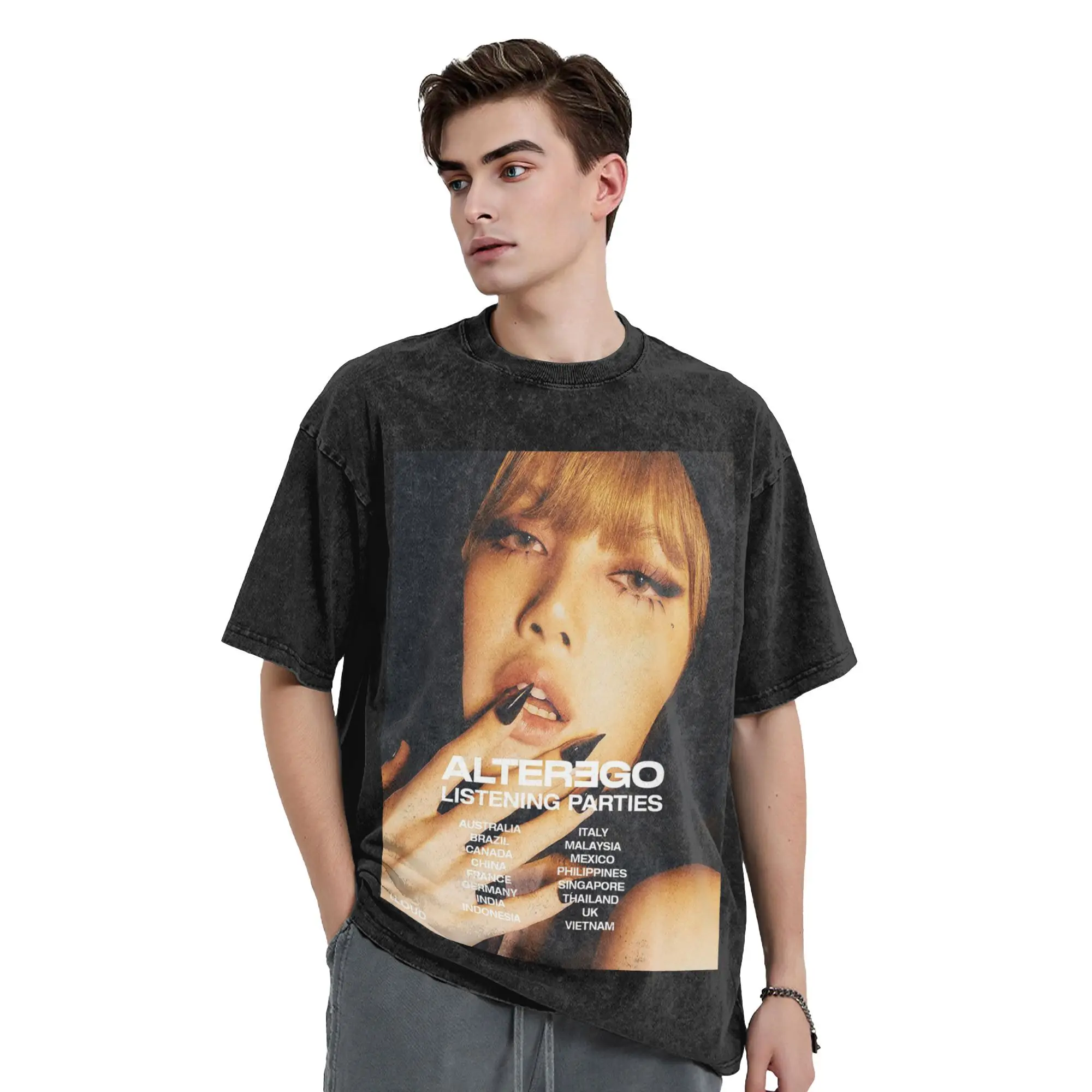 LISA Alter Ego 2025 New Album Washed T Shirts Streetwear Vintage T-Shirts Tee Shirt for Men Women Cotton Street Graphic Printed