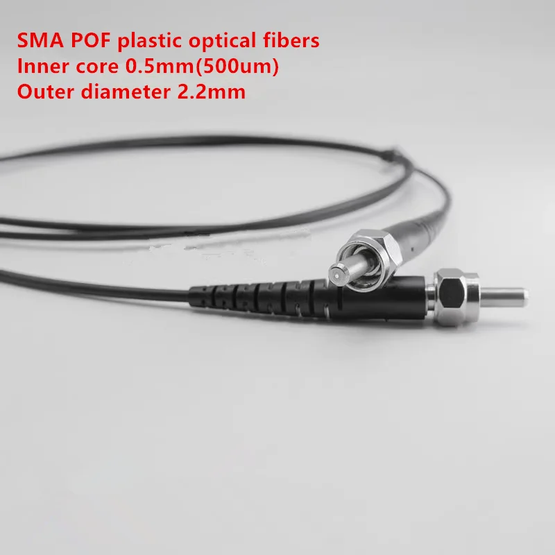 Złącze SMA905 POF Plastikowy kabel światłowodowy, rdzeń 500um 0,5 mm, średnica zewnętrzna 2,2 mm, transmisja czerwonego światła