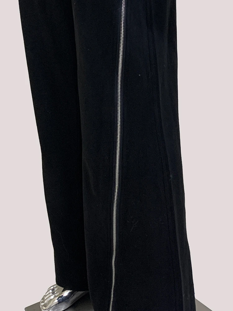 Mauroicardi Autumn Flowy Soft Matte Black Faux Suede Leather Pants for Men with Many Zippers Runway Fashion European Emo Clothes