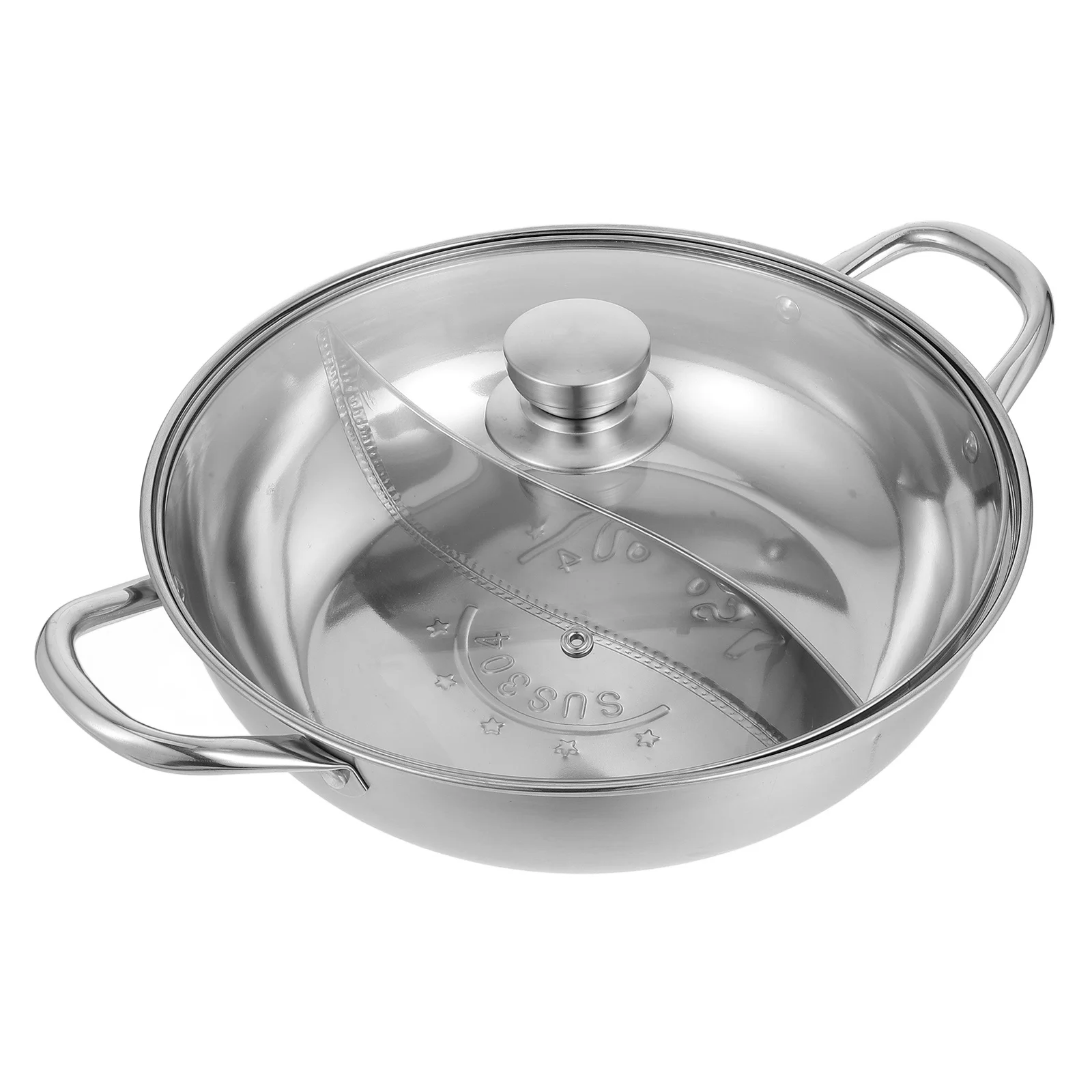 

1Set Stainless Steel Yuanyang Hot Pot Double Flavor Household Two-Compartment Soup Pot Rust-Proof Kitchenware for Family