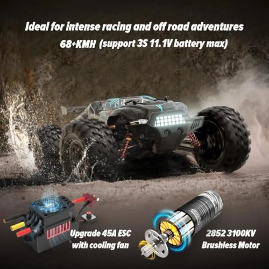 Off Road RC Cars for Adults, Brushless Electric RTR Monster Truck, 68KM/H High Speed 4x4 All Terrain Buggy, Waterproof RC Truck
