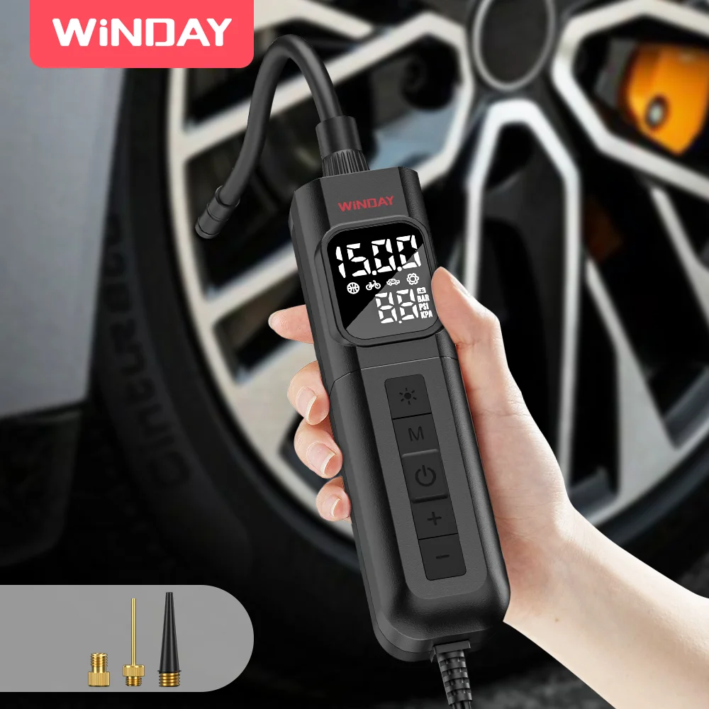 C1 Tire Repair Kit Portable Tire Inflator: 12V Car-Powered, Featuring a Digital Pressure Gauge, LED Work Light, 100% Duty Cycle, and Rapid Inflation. a Heavy-Duty, Compact Inflator Designed Specifically for Cars, Trucks, Motorcycles, and Bicycles.