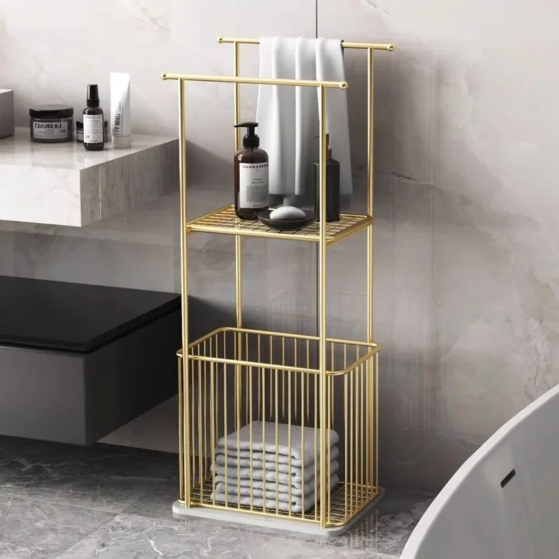 Toilet shelves light luxury marble floor towel rack Nordic bathroom free perforation simple toilet storage rack