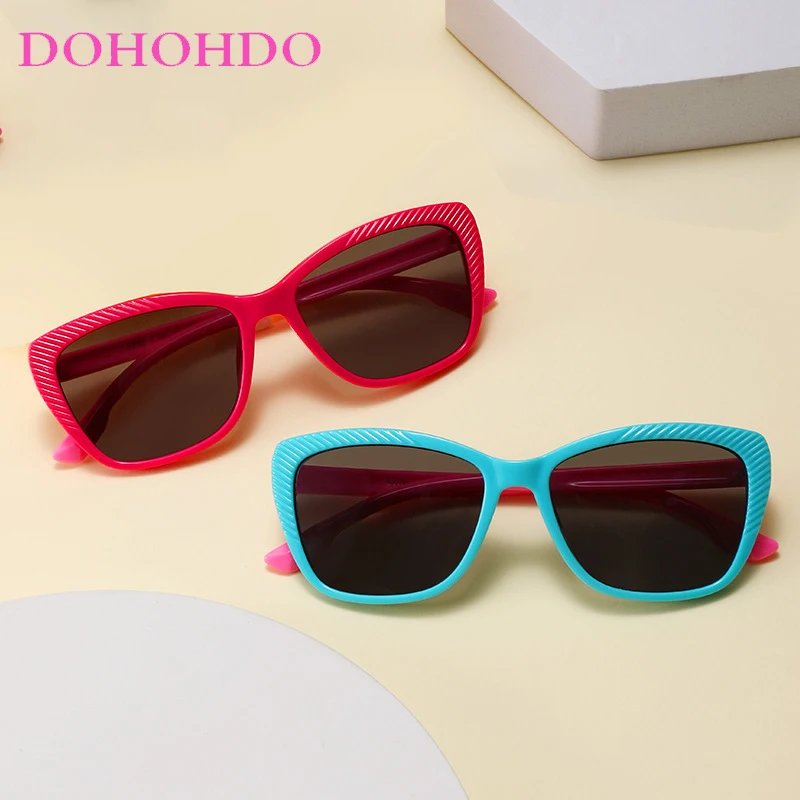 DOHOHDO Cat Eye Kids Sunglasses Polarized For 4-12 Years Macaron Color Frame Girls Boys Silicone Flexible Glasses UV400 Shades