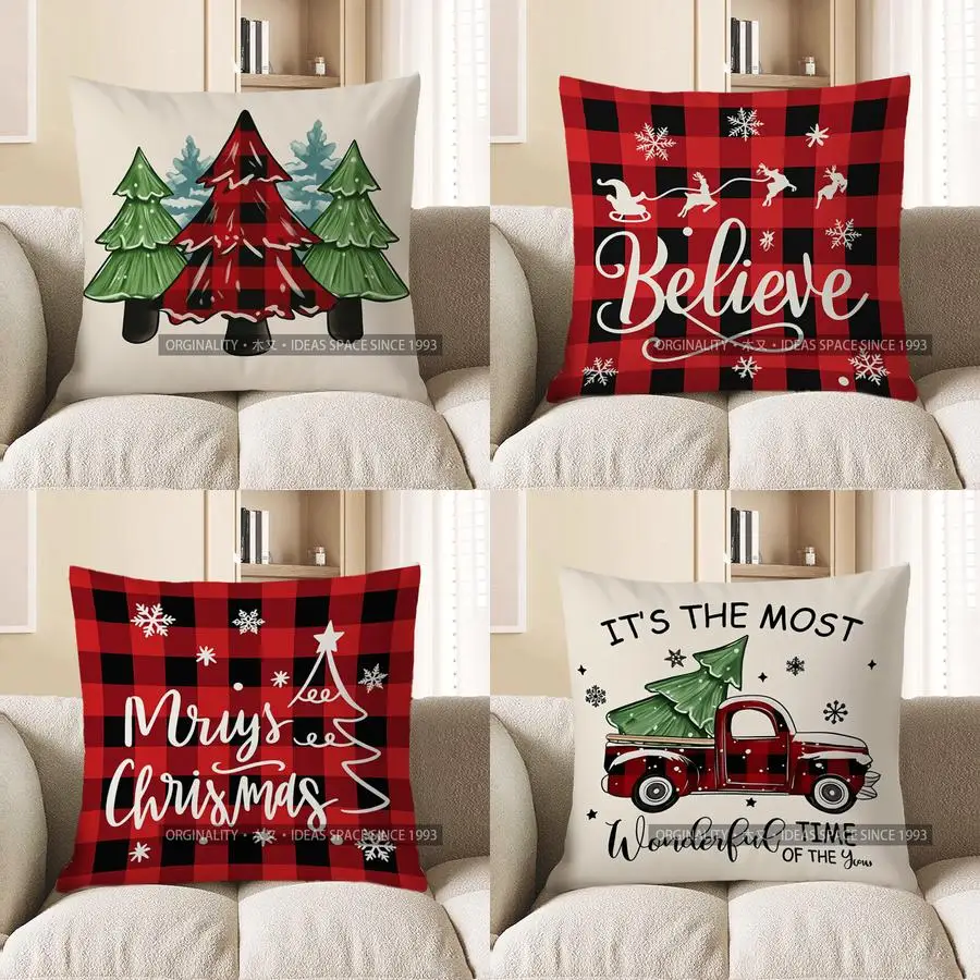 

Домашний декор, рождественские елки с клетчатым дизайном буйвола, чехол для подушки, подходит для дивана, спальни, автомобиля, наволочка