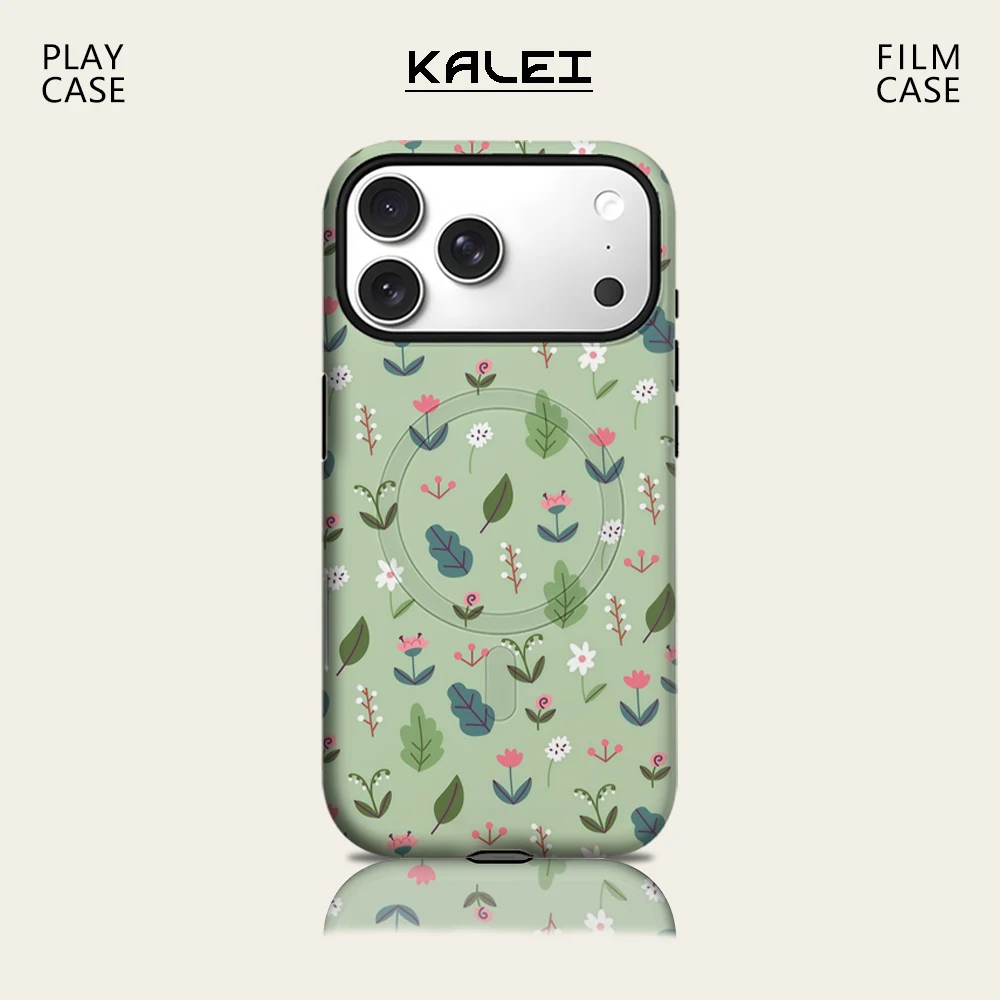 Hellgrüne frische botanische Handyhülle für iPhone 17 16 15 14 13 Pro Max Plus für magnetische einzelne doppelschichtige robuste Hülle