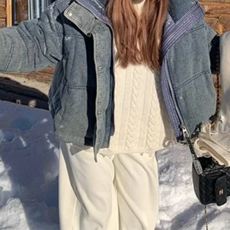 

Осень-зима 2025 г., потертый дизайн в стиле ретро, винтажная джинсовая хлопковая куртка для женщин, свободная и плотная