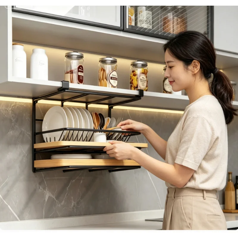 

Hanging Kitchen Storage Organizer Rack Under Cupboard With Hooks Paper Towel Cutting Board Pot Lid Holder