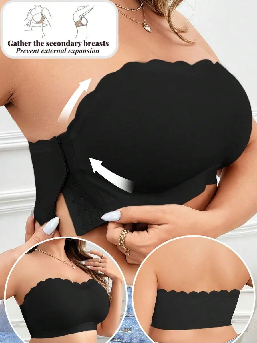 

Plus Size Women Wireless Tube Top Bralette With Side Button Closure
