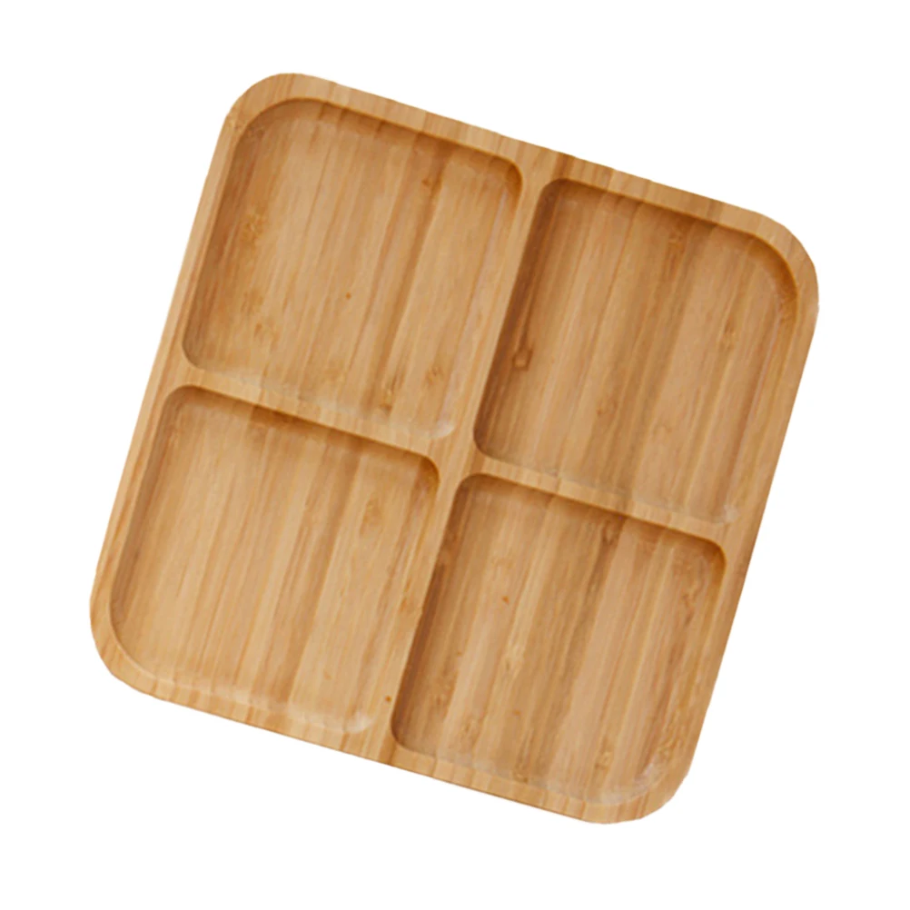

Bamboo Dessert Plate 4 Grids Fruit Tray Snack Serving Bread Dinner Cakes Dry Food Healthy Kitchen Party Home Decor