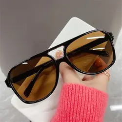 Double Bridge Oversized Pilot Sunglasses Retro Classic UV400 Protection Yellow Driving Eyewear Big Shades for Women & Men