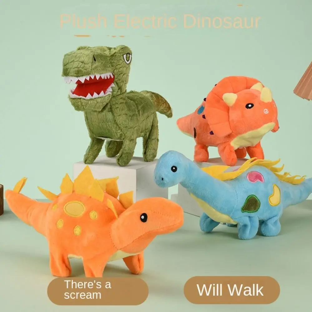 Juguete de dinosaurio eléctrico de simulación con sonido, juguete de dinosaurio de peluche eléctrico blanco DIY, juguetes para mascotas móviles para caminar para niños