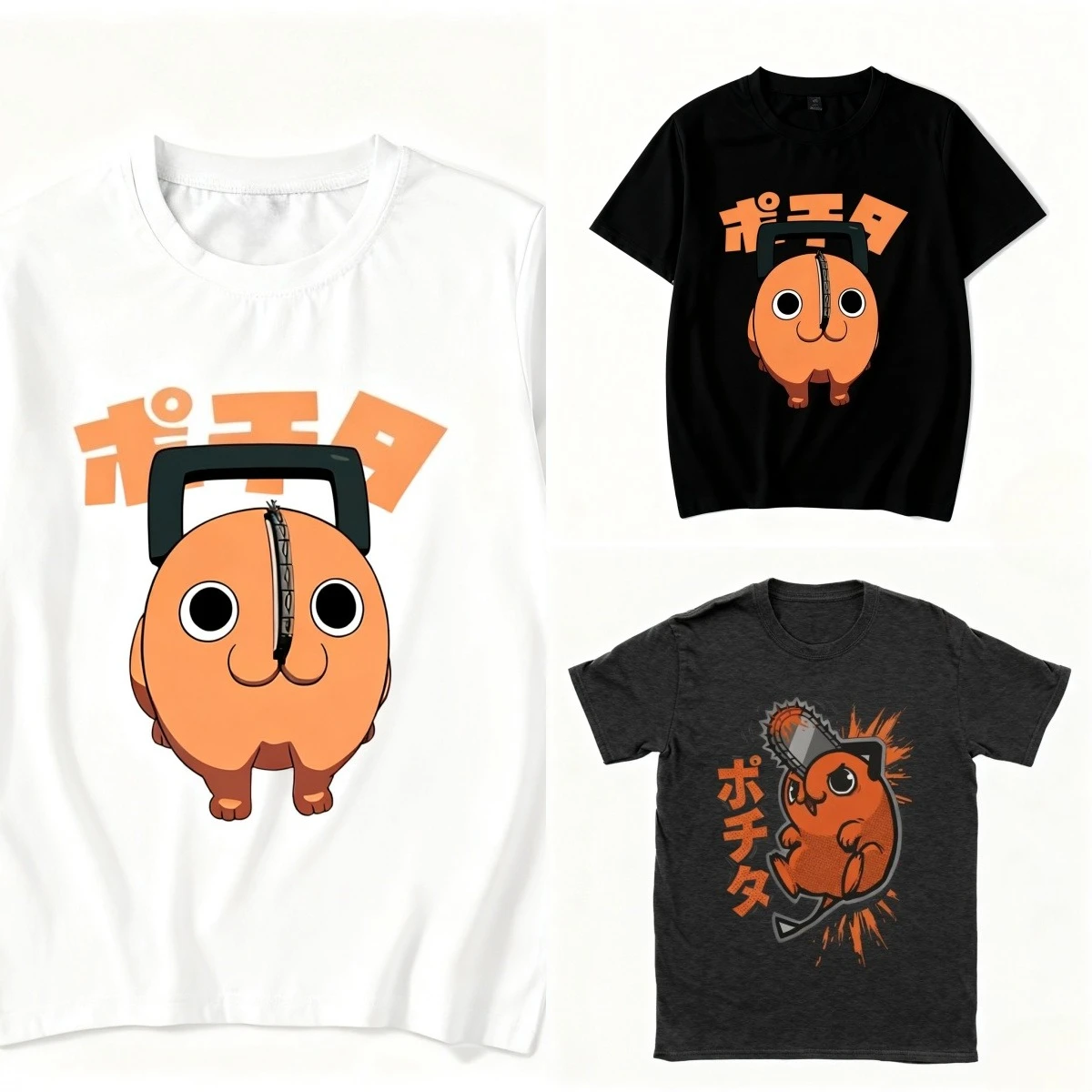 

New Fun Pochita Printed T-shirt Women's Loose Short Sleeve Round Neck Top Women's Casual Shirt T-shirt Anime Child Top T-shirt