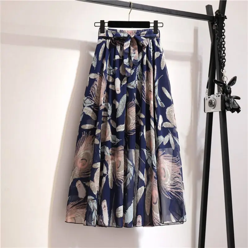 2024 European and  the United States women's skirts Bohemian chiffon skirt mid length high waist style