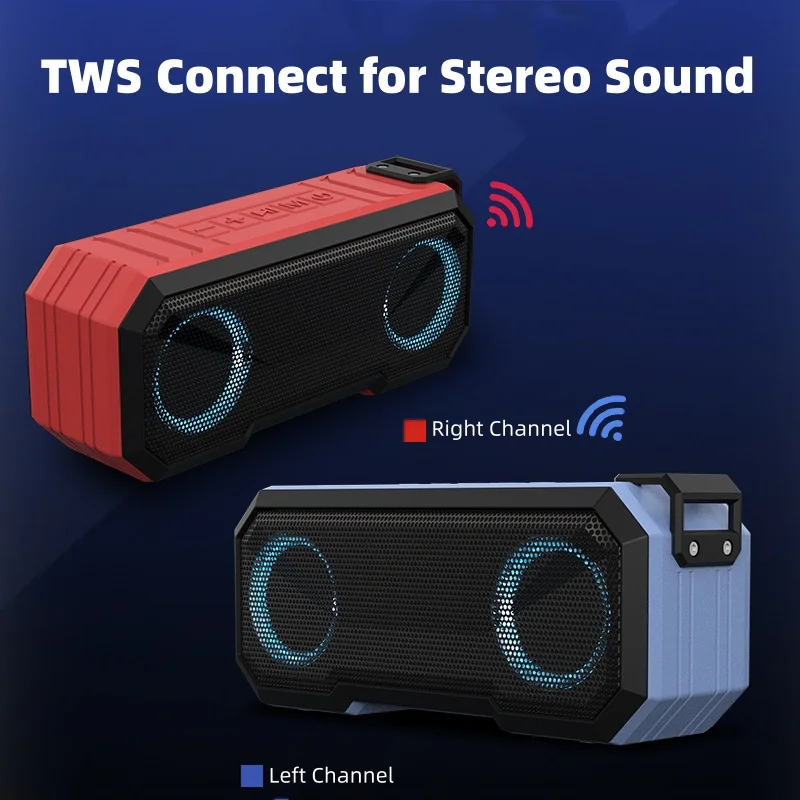 

QUEED IPX7 Waterproof Bluetooth Speaker with Colorful LED Lights Power Bank Function Dual Drivers TWS Wireless Outdoor Speaker